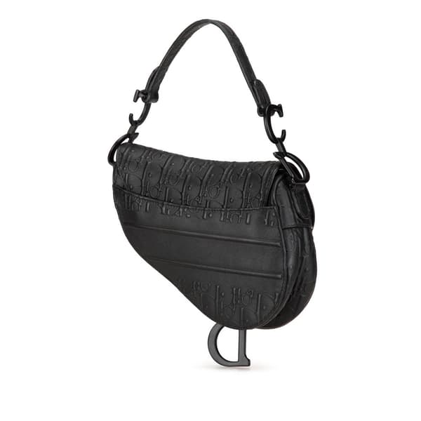 Pre-owned Dior Mini Oblique Embossed Calfskin Saddle Black