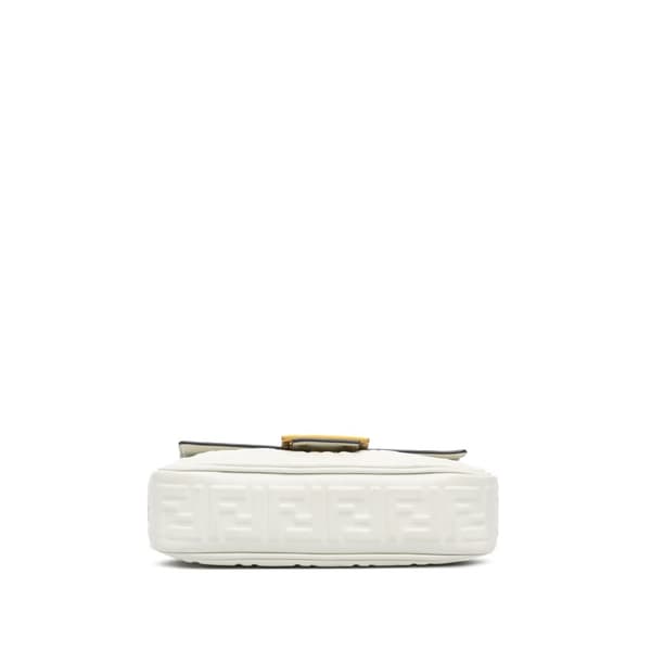 Pre-owned Fendi Zucca Embossed Chain Midi Baguette White