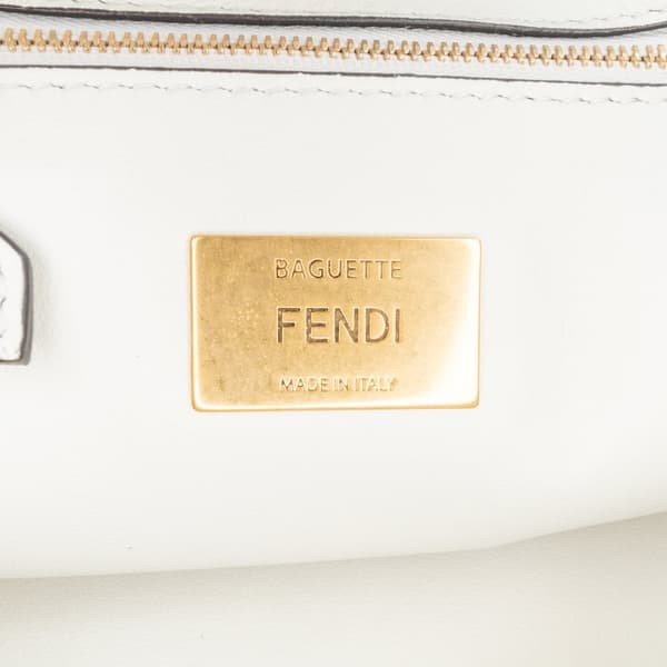 Pre-owned Fendi Zucca Embossed Chain Midi Baguette White
