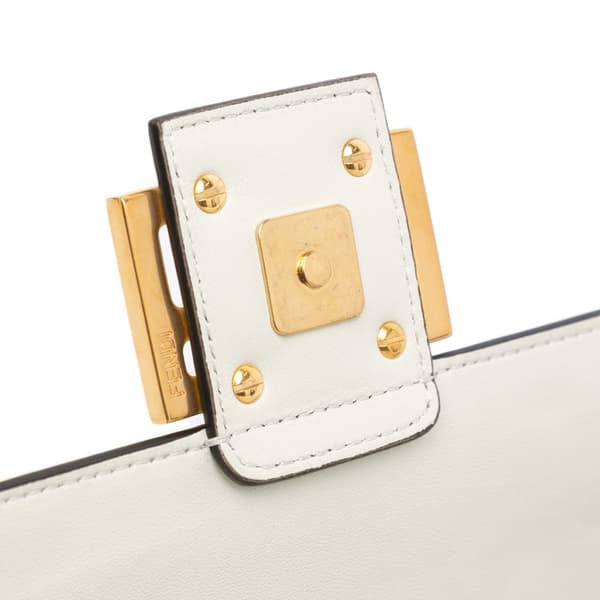 Pre-owned Fendi Zucca Embossed Chain Midi Baguette White