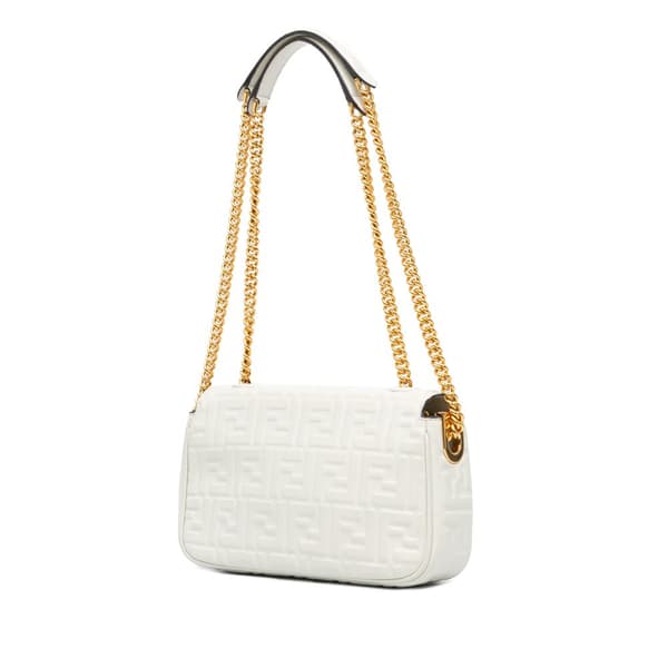 Pre-owned Fendi Zucca Embossed Chain Midi Baguette White