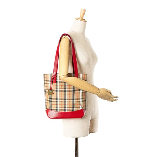 Pre-owned Burberry Haymarket Check Canvas Tote Brown
