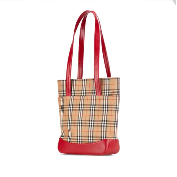 Pre-owned Burberry Haymarket Check Canvas Tote Brown