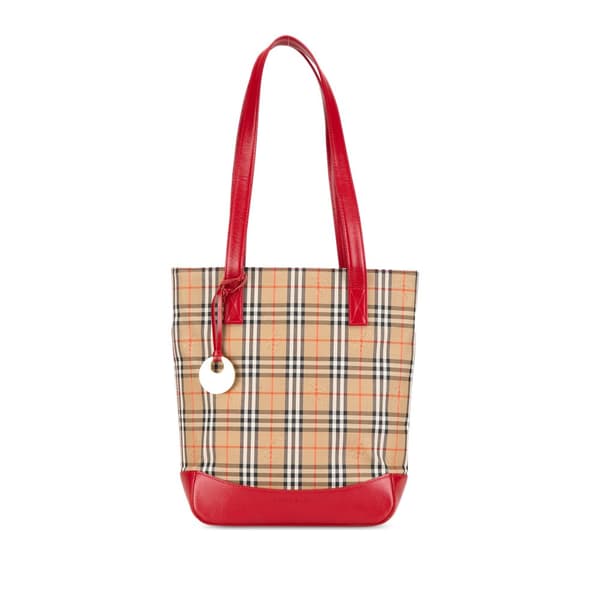 Pre-owned Burberry Haymarket Check Canvas Tote Brown