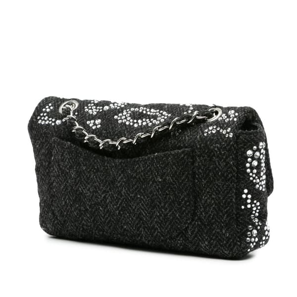 Pre-owned Chanel Medium Strass Embellished Tweed Single Flap Black