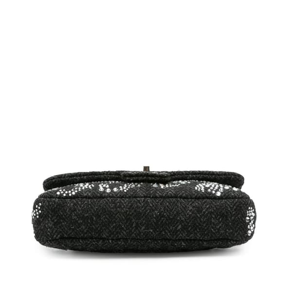 Pre-owned Chanel Medium Strass Embellished Tweed Single Flap Black