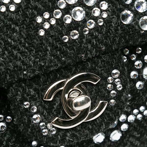 Pre-owned Chanel Medium Strass Embellished Tweed Single Flap Black