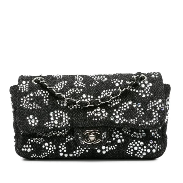 Pre-owned Chanel Medium Strass Embellished Tweed Single Flap Black