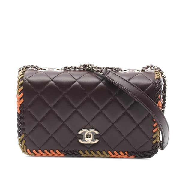 Pre-owned Chanel Medium Quilted Lambskin Whipstitch Flap Brown