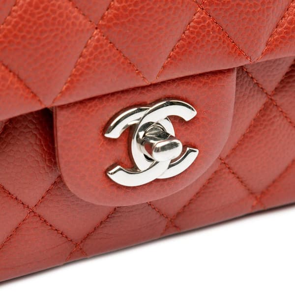 Pre-owned Chanel Medium Classic Caviar Double Flap Orange