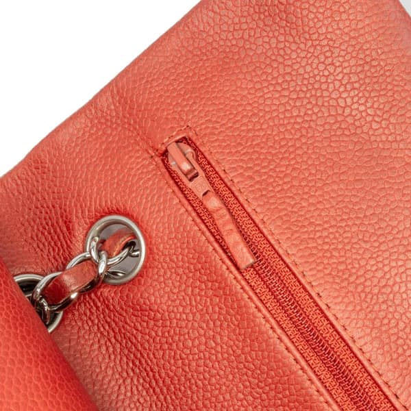 Pre-owned Chanel Medium Classic Caviar Double Flap Orange