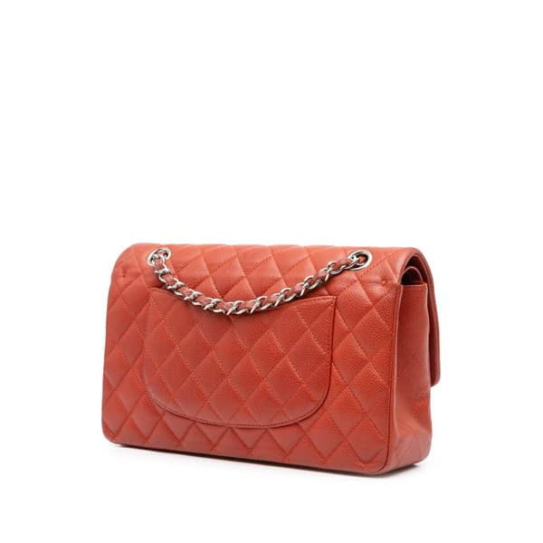 Pre-owned Chanel Medium Classic Caviar Double Flap Orange
