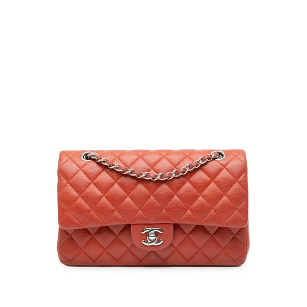 Pre-owned Chanel Medium Classic Caviar Double Flap Orange