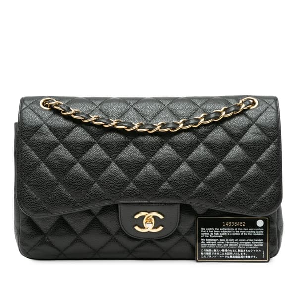 Pre-owned Chanel Jumbo Classic Caviar Double Flap Black