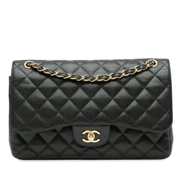 Pre-owned Chanel Jumbo Classic Caviar Double Flap Black
