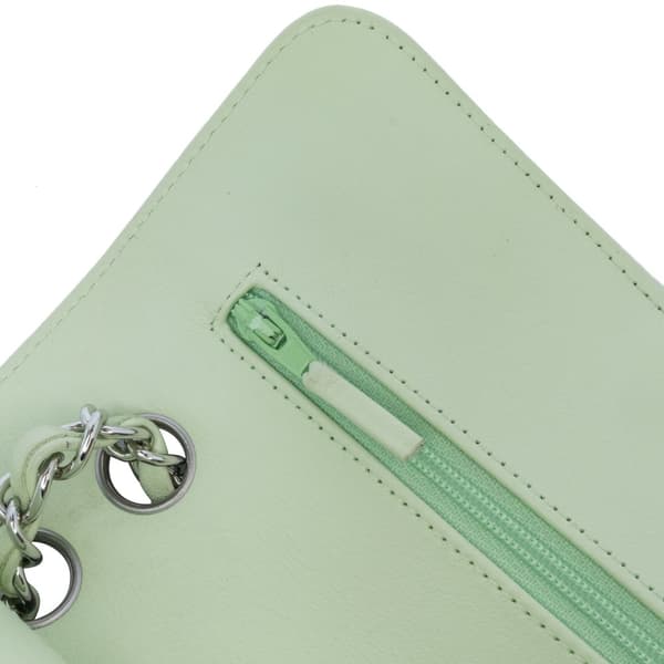 Pre-owned Chanel Small Classic Chevron Lambskin Double Flap Green