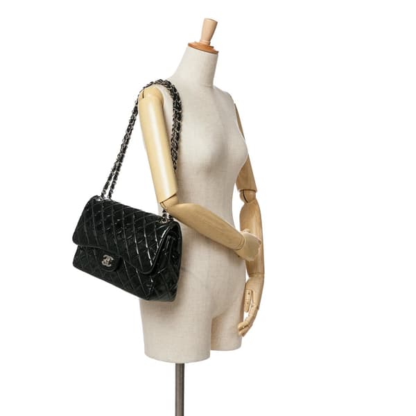 Pre-owned Chanel Jumbo Classic Patent Double Flap Black