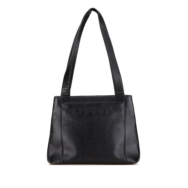 Pre-owned Chanel Embroidered Caviar Logo Shoulder Bag Black