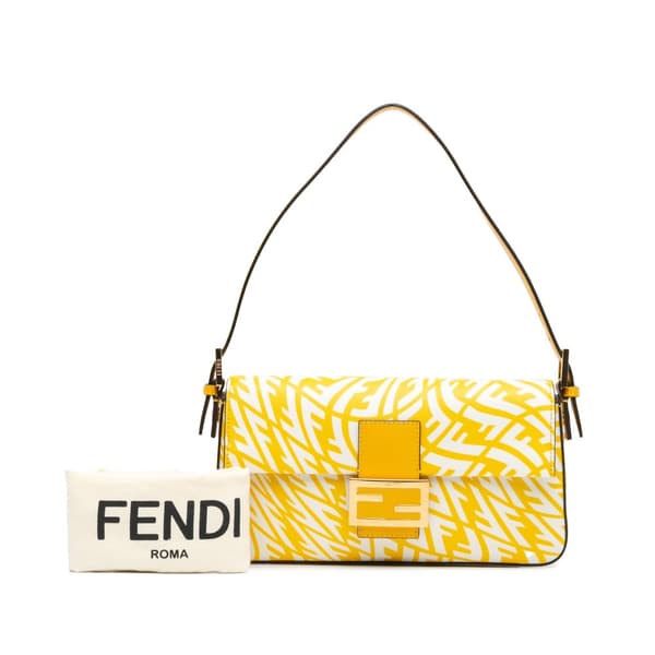 Pre-owned Fendi Sarah Coleman Zucca Coated Canvas 1997 Vertigo Baguette Yellow