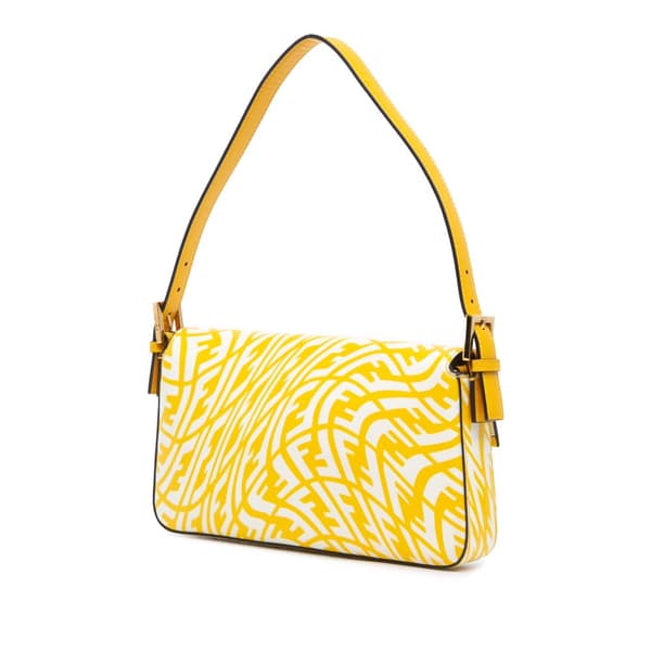 Pre-owned Fendi Sarah Coleman Zucca Coated Canvas 1997 Vertigo Baguette Yellow