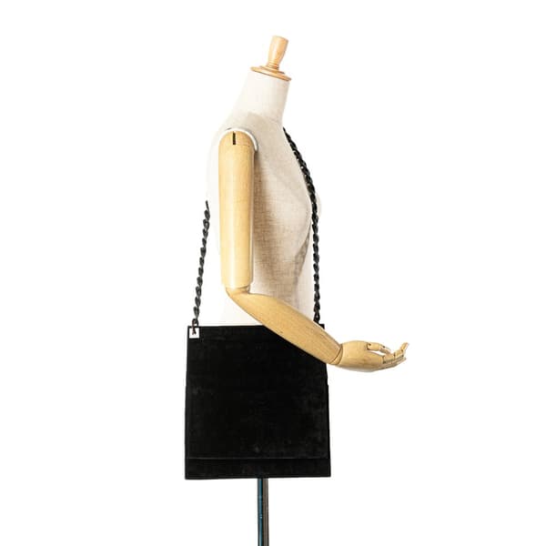 Pre-owned Gucci Wood Chain Suede Shoulder Bag Black