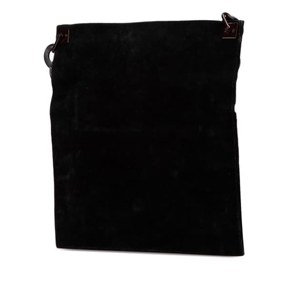 Pre-owned Gucci Wood Chain Suede Shoulder Bag Black