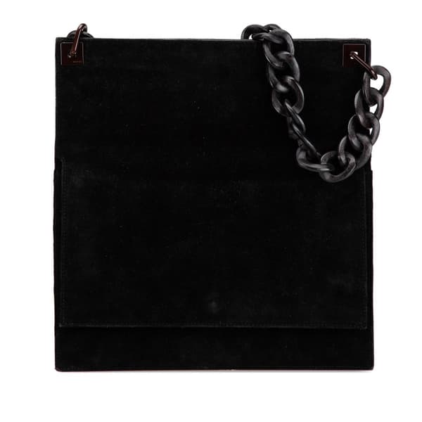 Pre-owned Gucci Wood Chain Suede Shoulder Bag Black