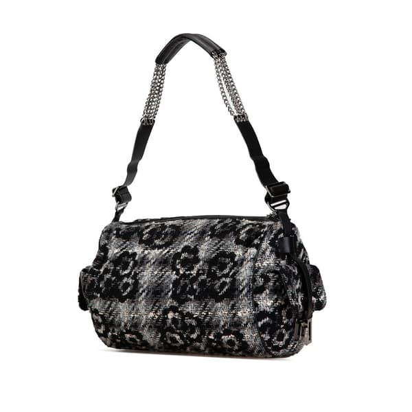 Pre-owned Chanel Tweed Camellia Shoulder Bag Gray