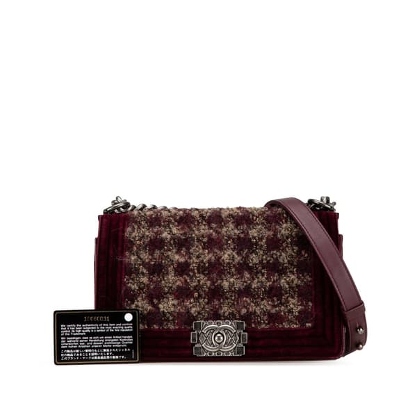 Pre-owned Chanel Old Medium Velvet and Tweed Boy Flap Red
