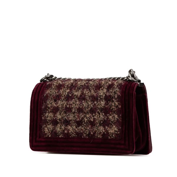 Pre-owned Chanel Old Medium Velvet and Tweed Boy Flap Red