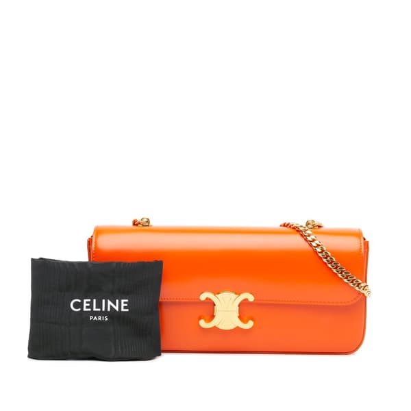 Pre-owned Celine Triomphe Calfskin Cuir Chain Shoulder Bag Orange