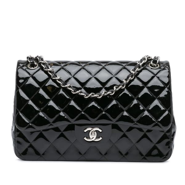 Pre-owned Chanel Jumbo Classic Patent Double Flap Black