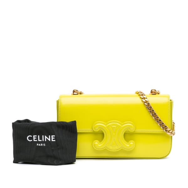 Pre-owned Celine Triomphe Calfskin Cuir Chain Shoulder Bag Yellow