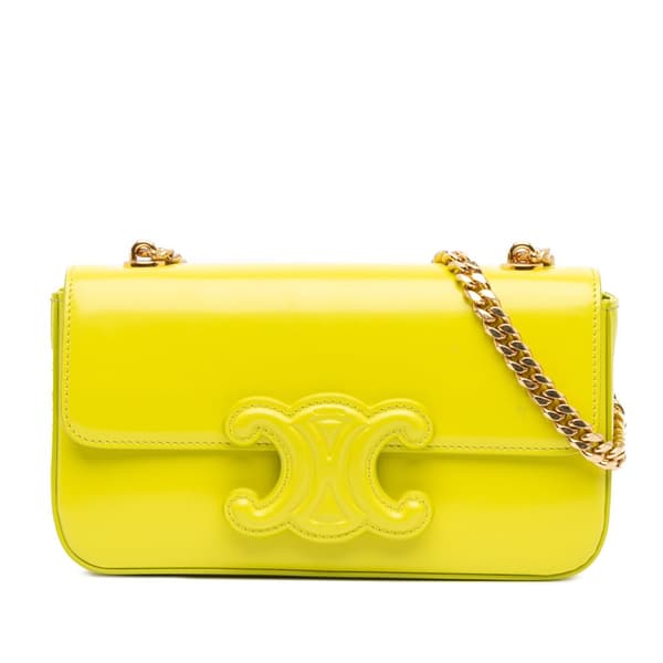 Pre-owned Celine Triomphe Calfskin Cuir Chain Shoulder Bag Yellow