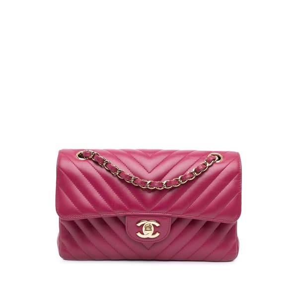 Pre-owned Chanel Small Classic Chevron Lambskin Double Flap Pink