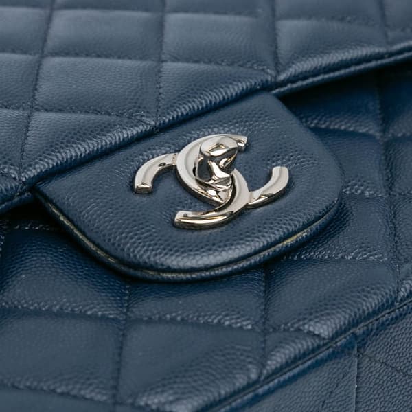 Pre-owned Chanel Jumbo Classic Caviar Double Flap Blue