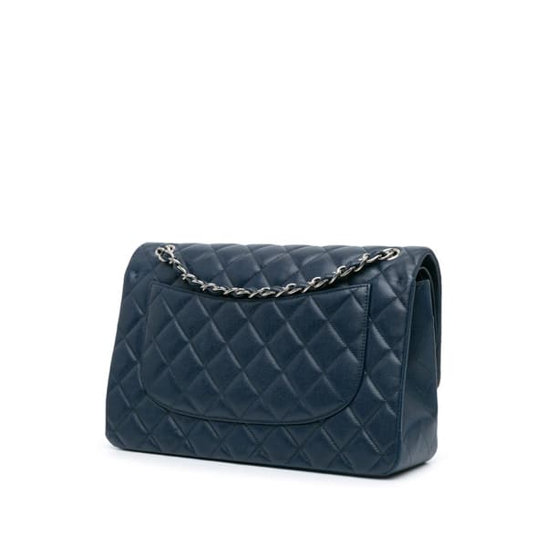 Pre-owned Chanel Jumbo Classic Caviar Double Flap Blue