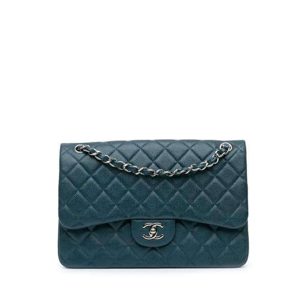 Pre-owned Chanel Jumbo Classic Caviar Double Flap Blue