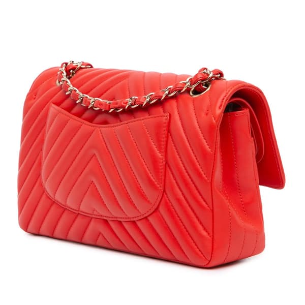 Pre-owned Chanel Medium Classic Chevron Lambskin Double Flap Red