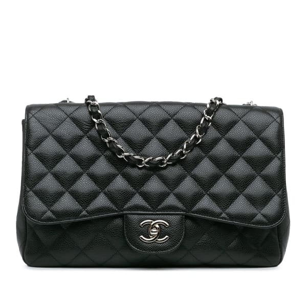 Pre-owned Chanel Jumbo Classic Caviar Single Flap Black