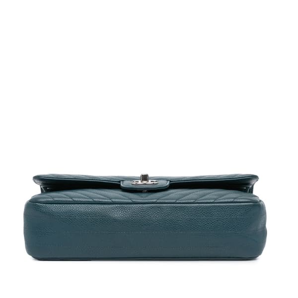 Pre-owned Chanel Medium Classic Chevron Caviar Double Flap Blue