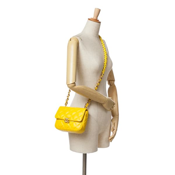 Pre-owned Chanel Mini Quilted Lambskin Candy Chain Crossbody Yellow