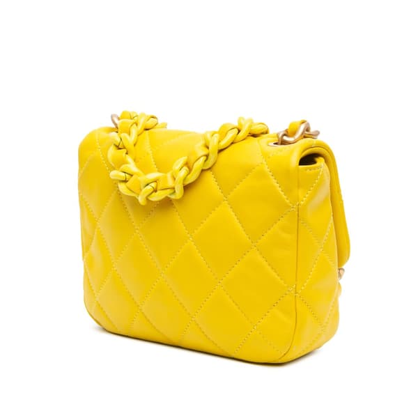 Pre-owned Chanel Mini Quilted Lambskin Candy Chain Crossbody Yellow
