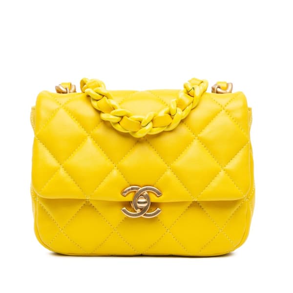 Pre-owned Chanel Mini Quilted Lambskin Candy Chain Crossbody Yellow