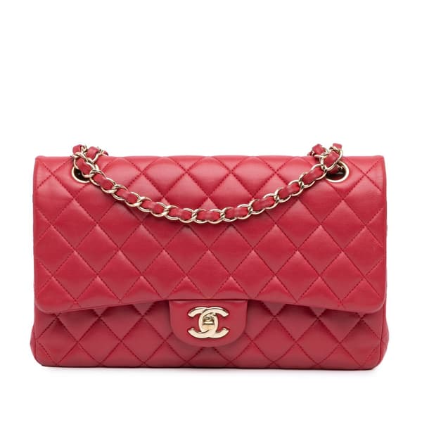 Pre-owned Chanel Medium Classic Lambskin Double Flap Pink