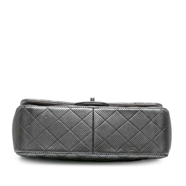 Pre-owned Chanel Jumbo Classic Perforated Lambskin Double Flap Silver