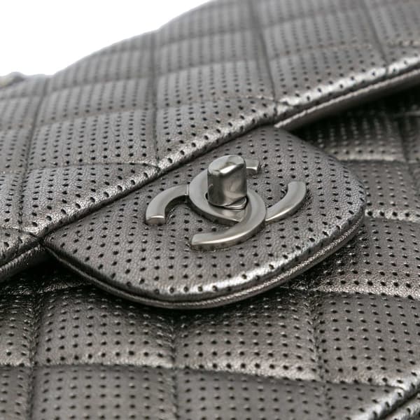 Pre-owned Chanel Jumbo Classic Perforated Lambskin Double Flap Silver