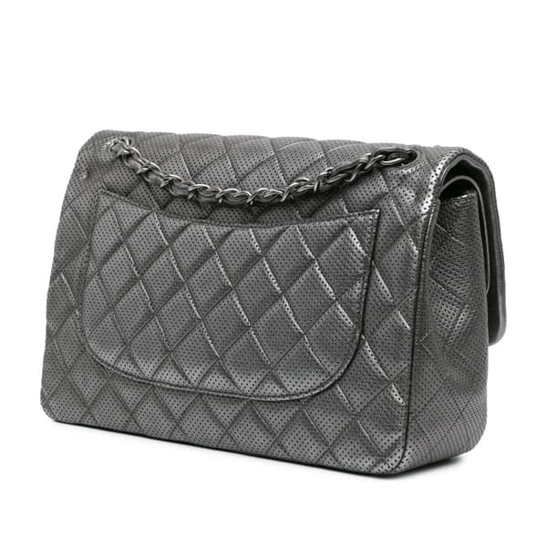 Pre-owned Chanel Jumbo Classic Perforated Lambskin Double Flap Silver