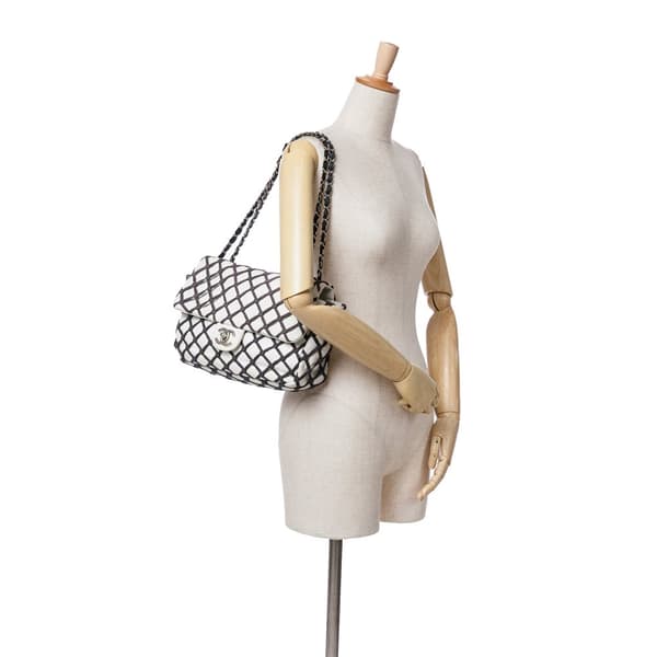Pre-owned Chanel Jumbo Calfskin Canebiers Net Flap White