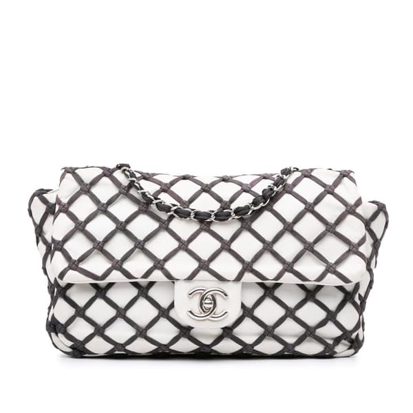 Pre-owned Chanel Jumbo Calfskin Canebiers Net Flap White